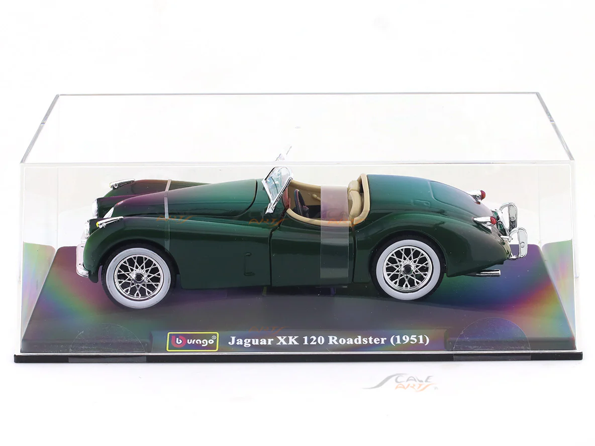 1951 Jaguar XK120 Roadster with Acrylic Case 1:24 Bburago Licensed Diecast Scale Model Car Collectible - Image 7