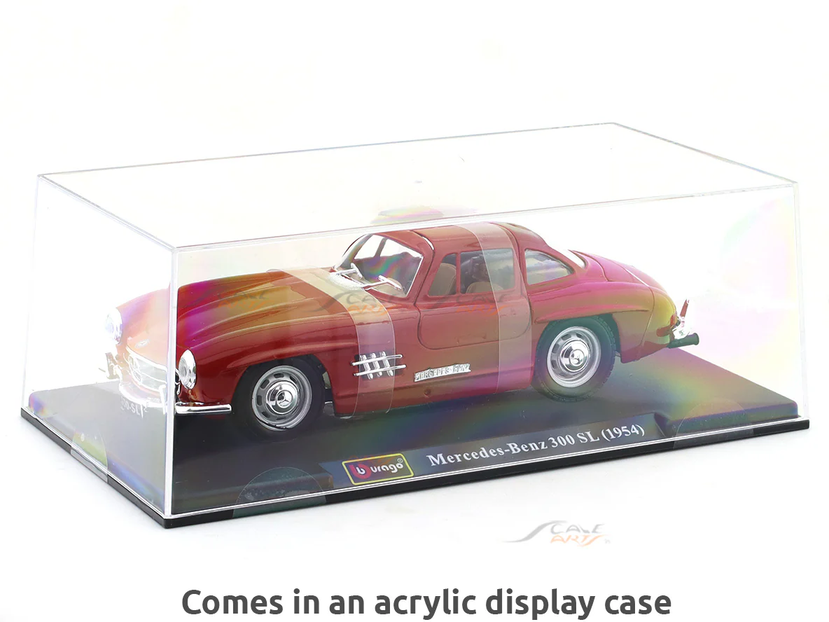 1954 Mercedes-Benz 300SL Red with Acrylic Case 1:24 Bburago Licensed Diecast Scale Model Car Collectible - Image 2