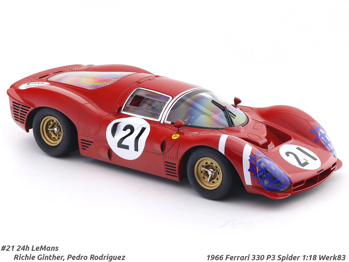 1966 Ferrari 330 P3 Spider No. 21 1:18 Werk83 Licensed Diecast Scale Model Car Collectible - Image 7