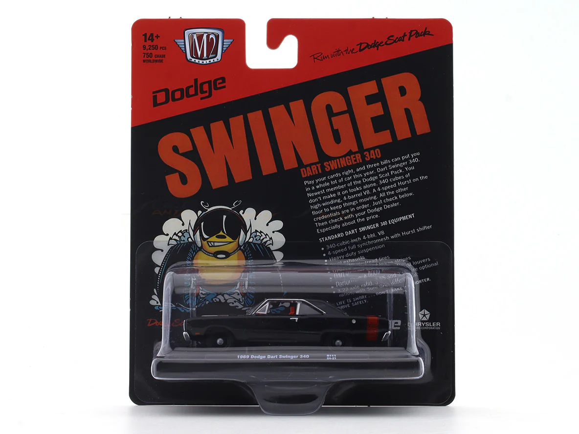 1969 Dodge Dart Swinger 340 black 1:64 M2 Machines licensed diecast scale model car 11228-111 - Image 8