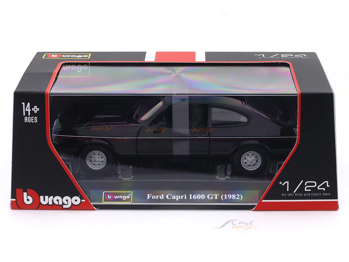 1973 Ford Capri black with Acrylic Case 1:24 Bburago Licensed Diecast Scale Model Car Collectible - Image 7