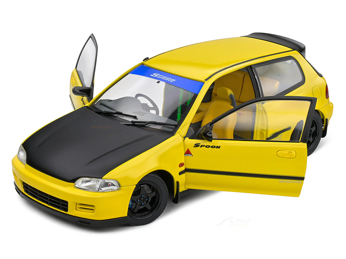 1991 Honda Civic EG6 Spoon Version Yellow Carnival 1:18 Solido Licensed Diecast Scale Model Car Collectible - Image 7
