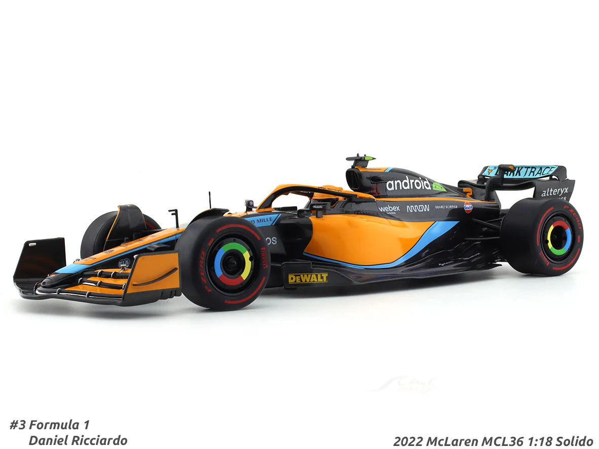 2022 McLaren MCL36 #3 Daniel Ricciardo 1:18 Solido diecast scale model car collectible