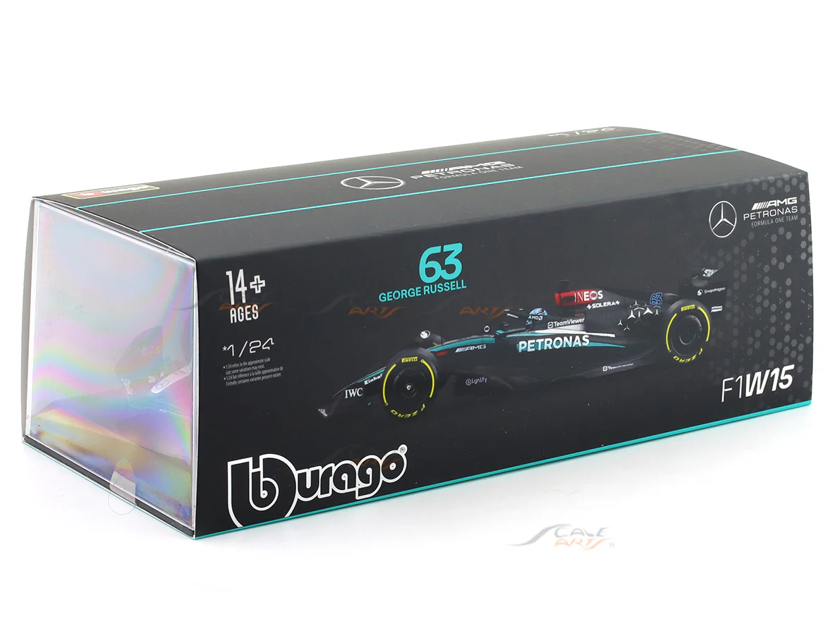 2024 Mercedes-AMG W15 #63 George Russell 1:24 Bburago licensed Formula 1 diecast scale model car - Image 3