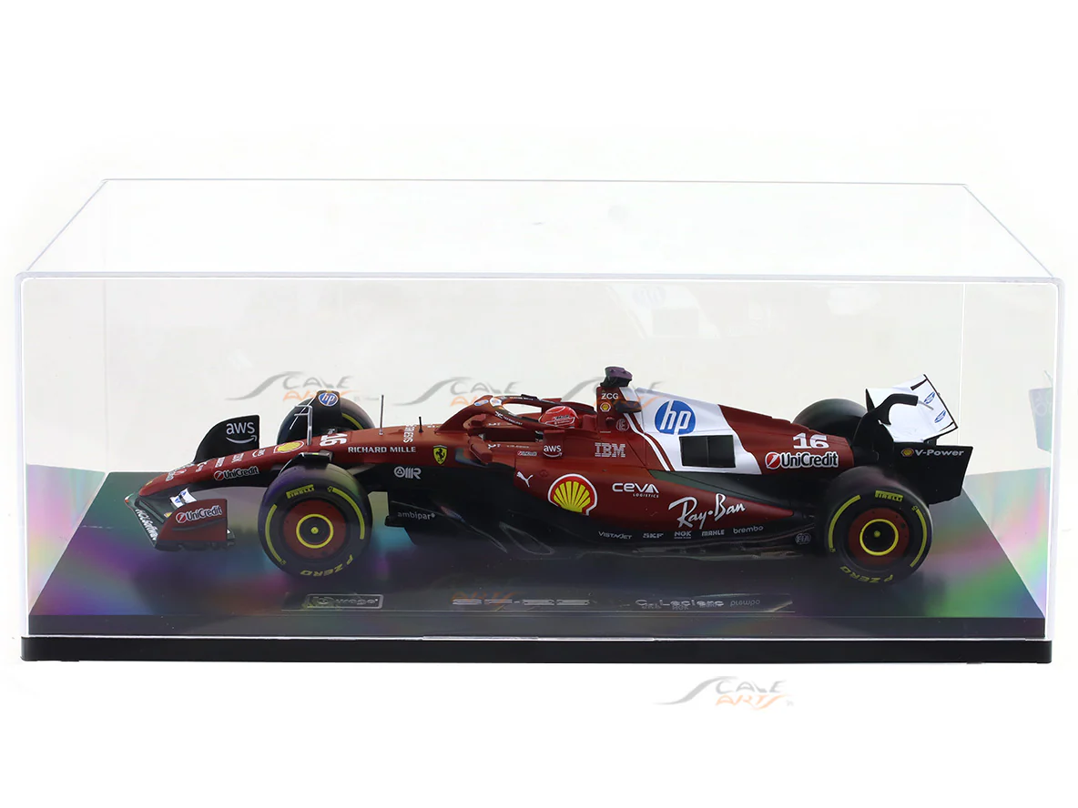 2025 Ferrari SF25 No 16 Leclerc With Acrylic case 1:18 Bburago Deluxe Licensed Diecast Formula 1 Scale Model Car - Image 9