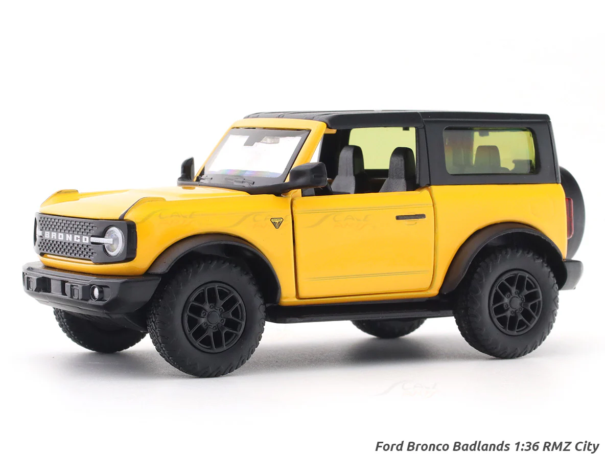 Ford Bronco Badlands yellow 1:33-42 RMZ City licensed pull back car scale model
