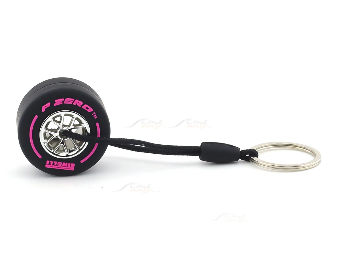 Formula One F1 Tire P-Zero Pirelli with rim pink keyring / keychain