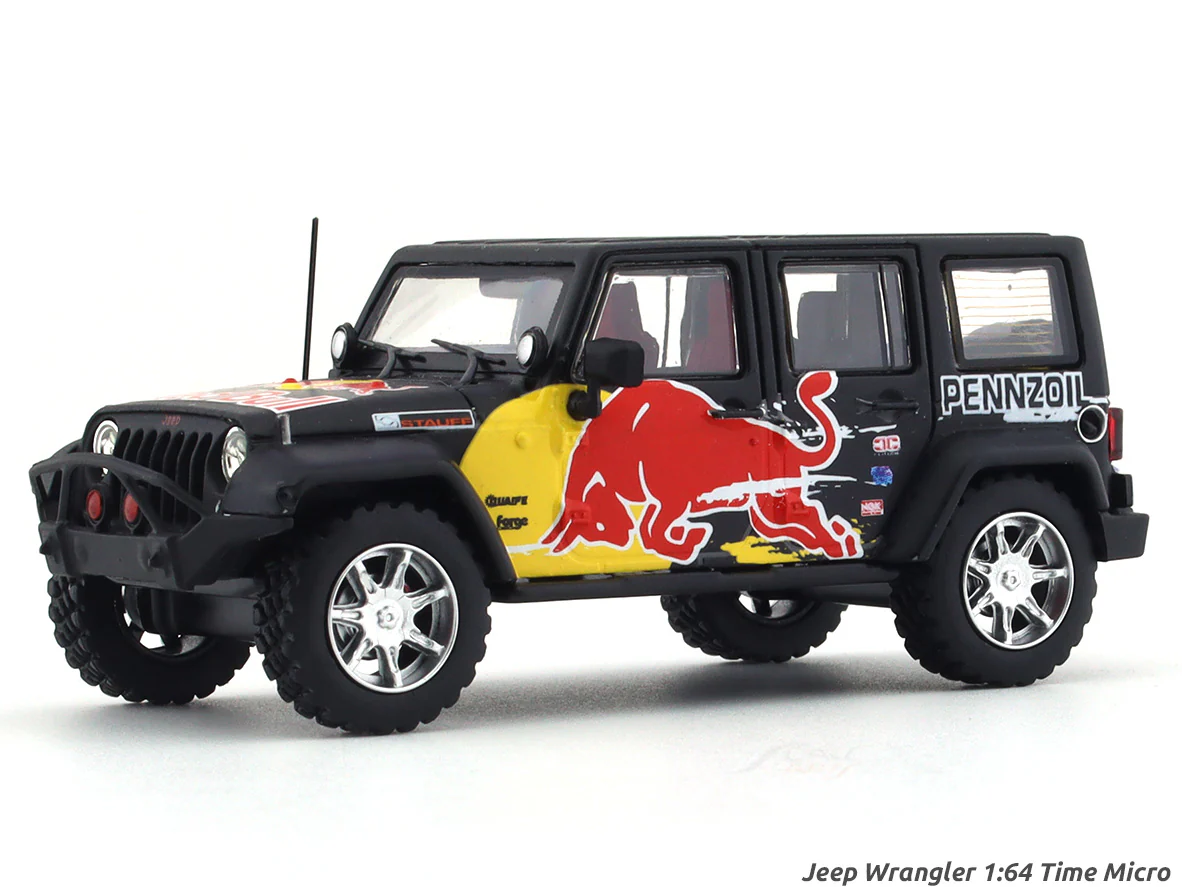 Jeep Wrangler Redbull with figure 1:64 Time Micro diecast scale model car - Image 2