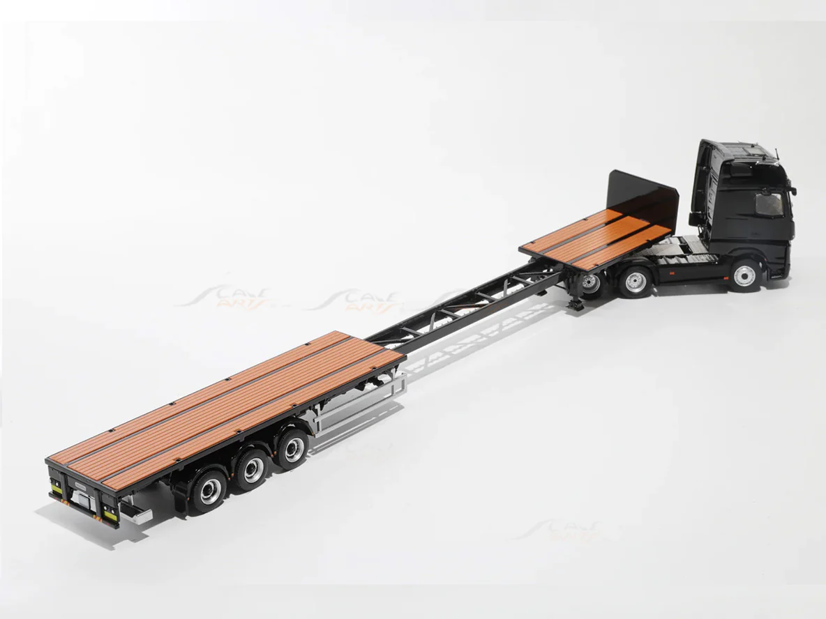 Mercedes-Benz Actros 3-Axle Tractor with Retractable Trailer Black 1:64 GCD Diecast scale model - Image 2