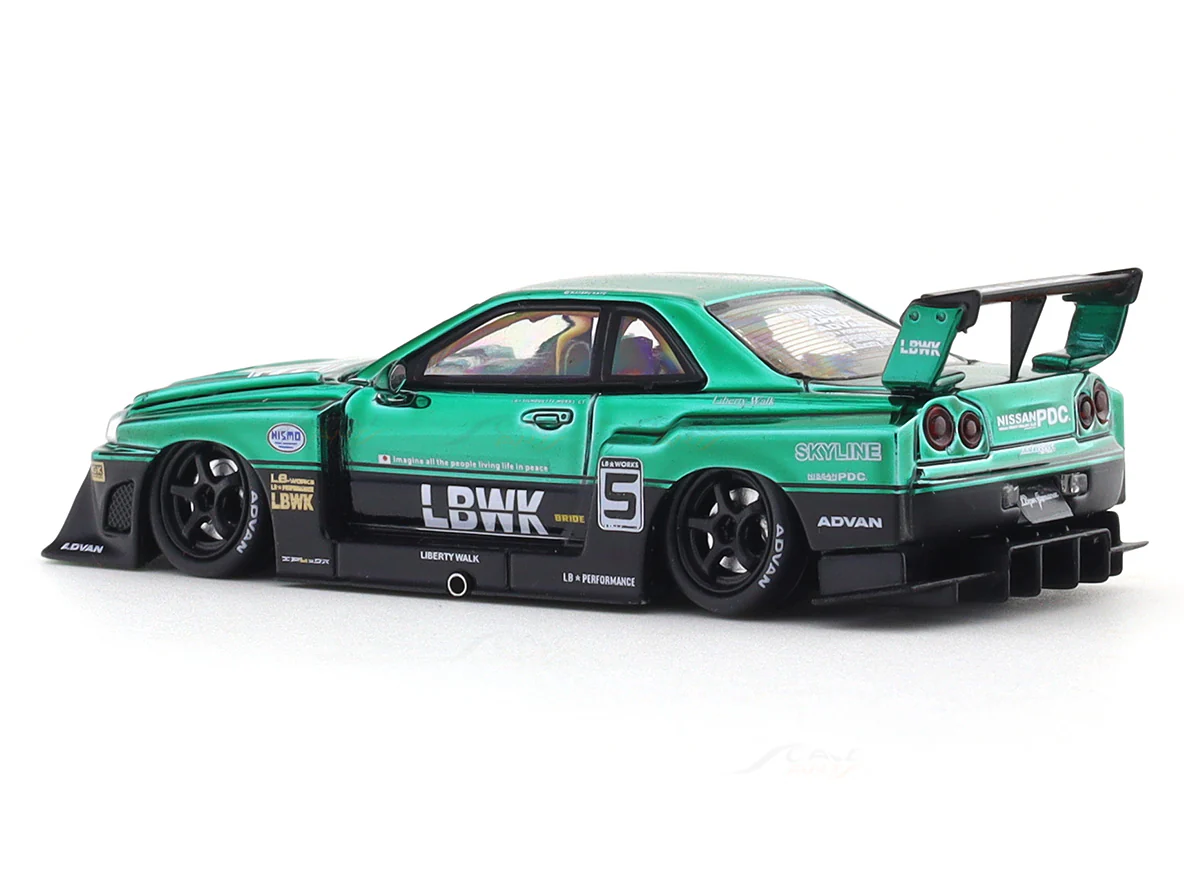 Nissan Skyline ER34 LBWK Green 1:64 Street Weapon diecast scale model car miniature - Image 3