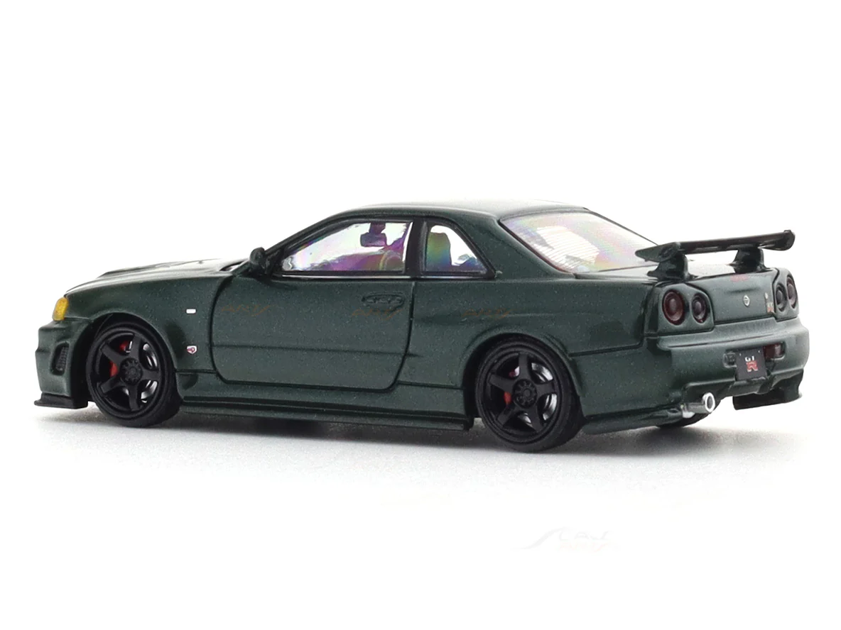 Nissan Skyline GT-R R34 Green with Figure 1:64 Time Micro Diecast Scale Model Car Collectible - Image 4