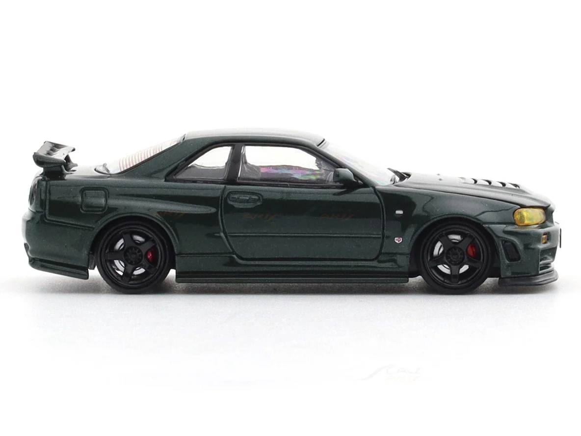 Nissan Skyline GT-R R34 Green with Figure 1:64 Time Micro Diecast Scale Model Car Collectible - Image 6