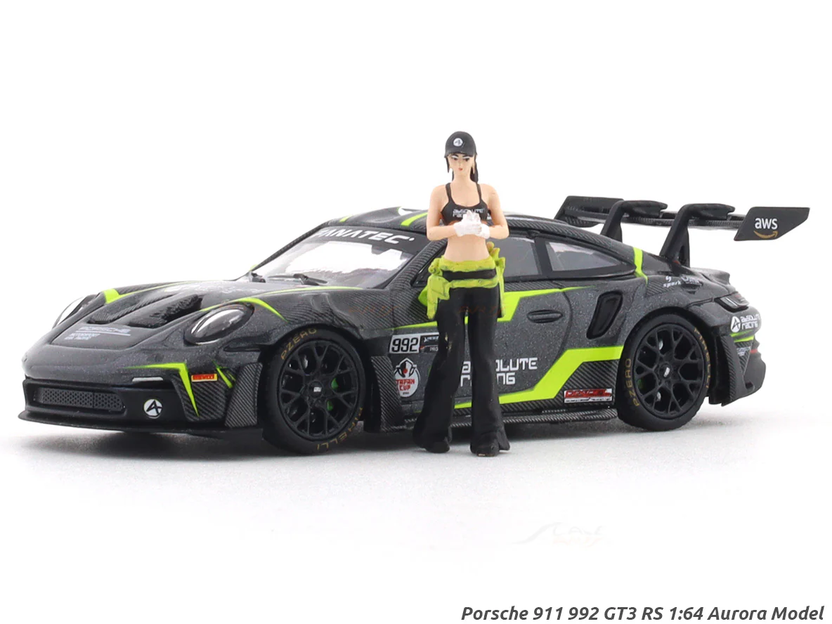Porsche 911 992 GT3 RS with figure 1:64 Aurora Model diecast scale model car