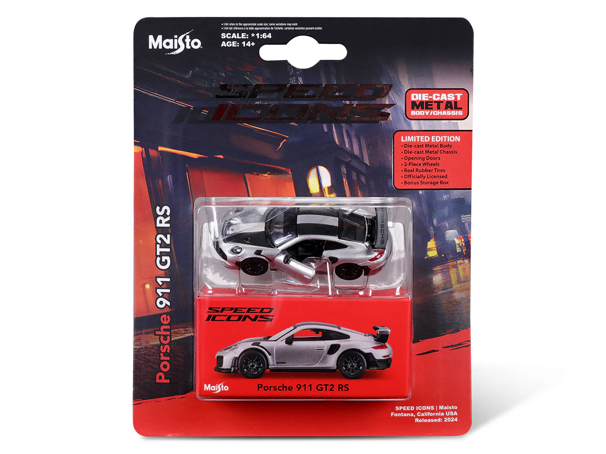 Porsche 911 GT2 RS Silver 1:64 Maisto licensed diecast scale model car - Image 3