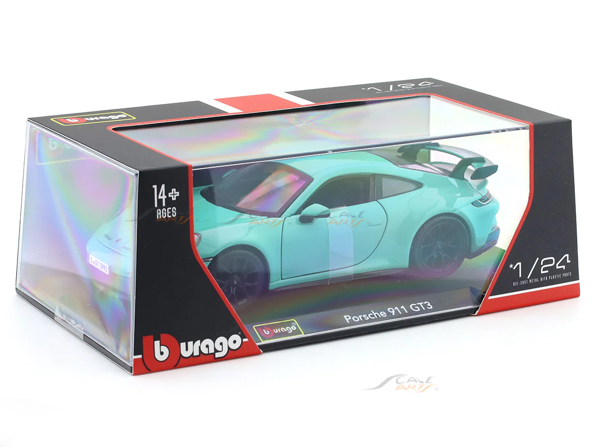 Porsche 911 GT3 Green with Acrylic Case 1:24 Bburago Licensed Diecast Model car - Image 3