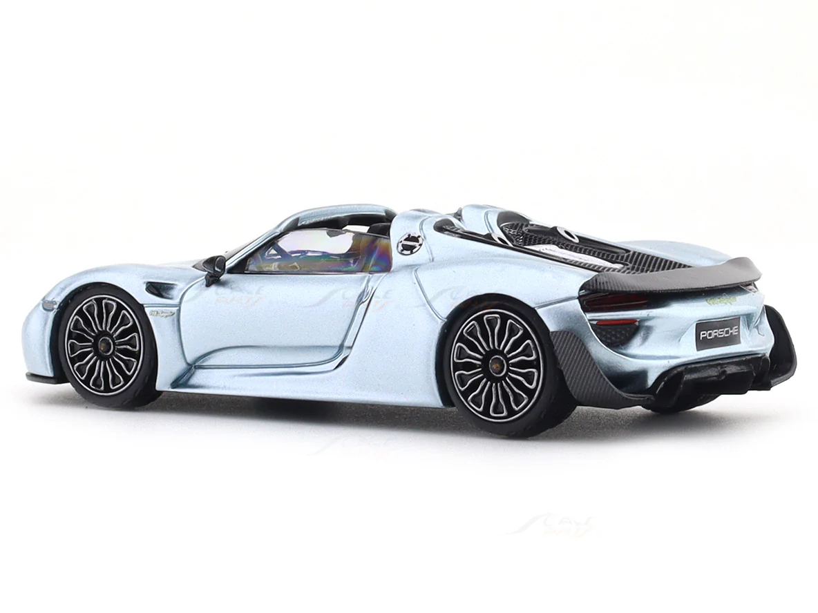 Porsche 918 Spyder with figure Bluish Silver 1:64 Time Micro Diecast Scale Model Car Collectible - Image 6