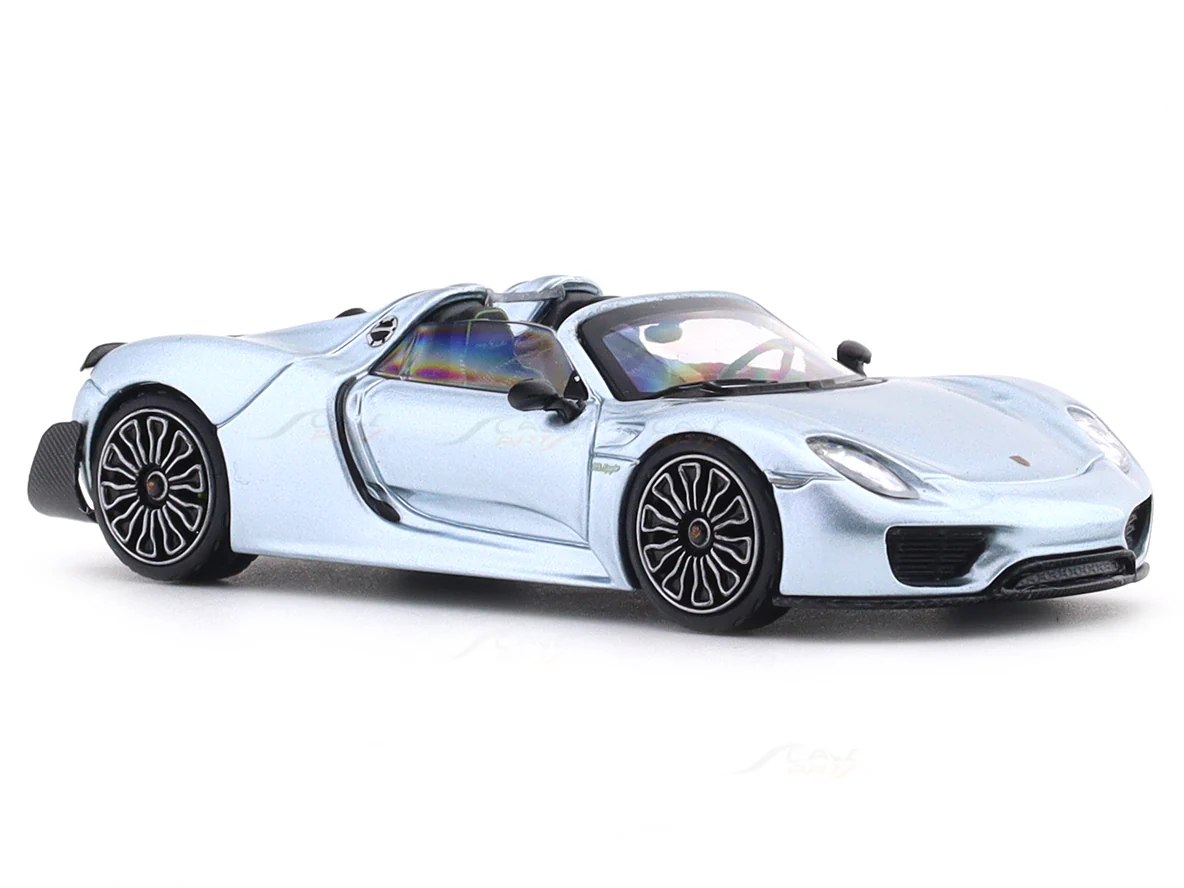 Porsche 918 Spyder with figure Bluish Silver 1:64 Time Micro Diecast Scale Model Car Collectible - Image 9