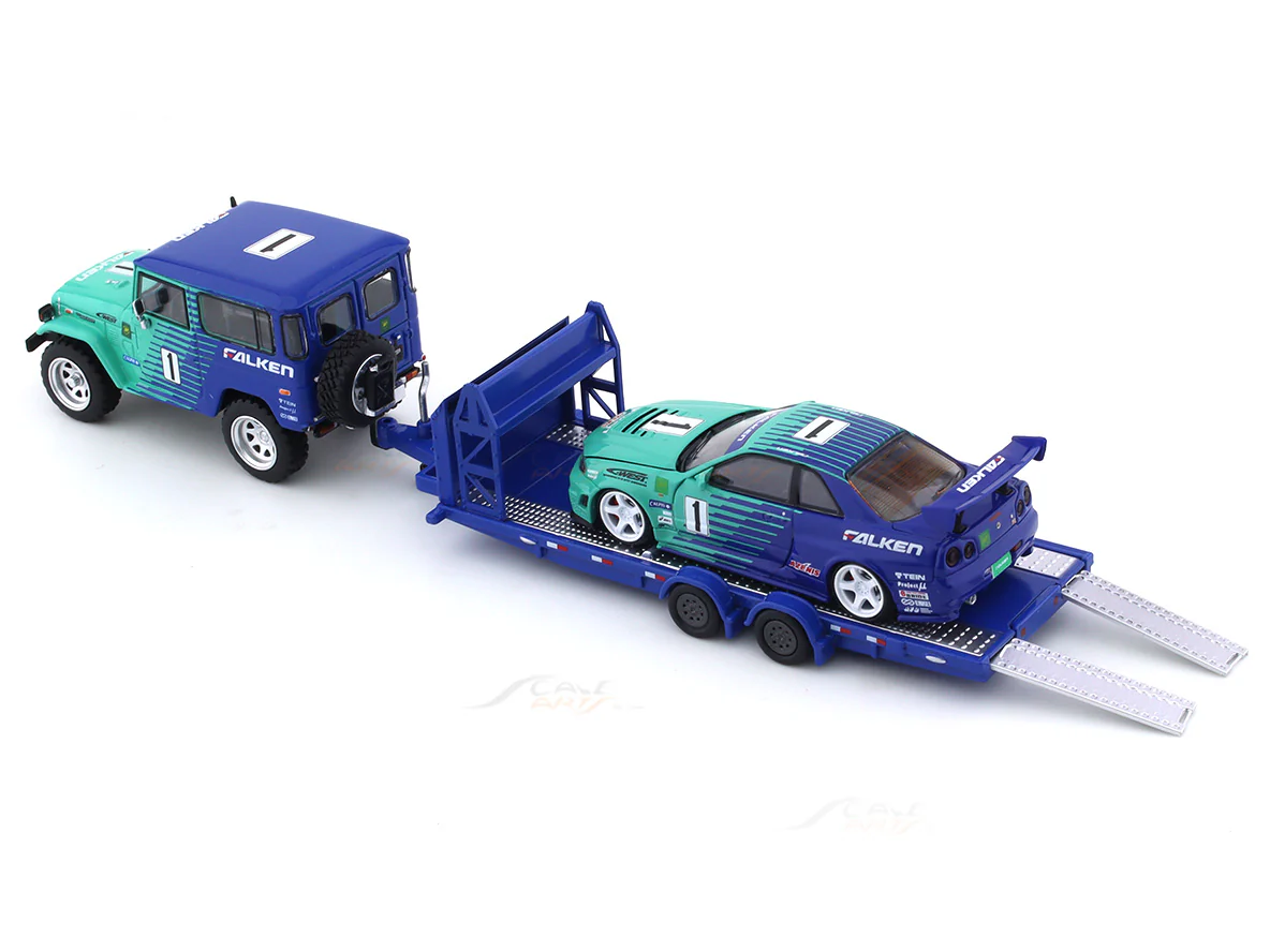 Toyota FJ40 & Nissan Skyline R34 with trailer 1:64 Time Micro diecast scale model collectible - Image 18