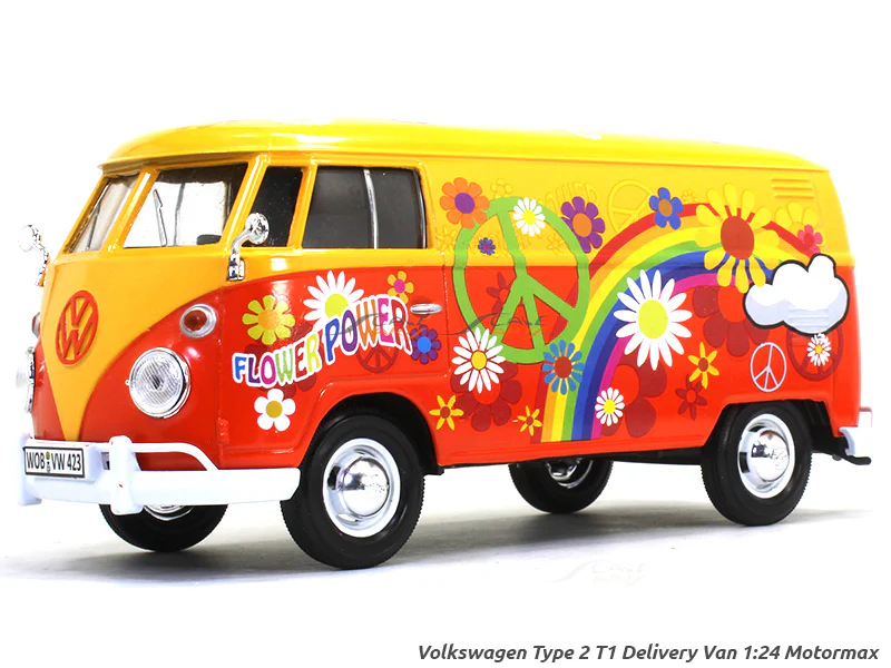 Volkswagen Type 2 T1 Delivery Van Flower Power 1:24 Motormax diecast scale model car